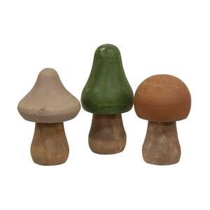3/Set, Distressed Wooden Natural Color Mushrooms