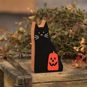 Chunky Black Cat & Jack Wooden Sitter