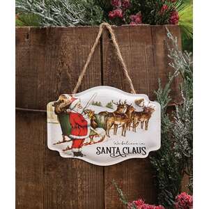We Believe in Santa Claus Vintage Embossed Metal Hanger