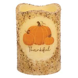 Burnt Ivory Thankful Pumpkins Timer Pillar, 4"