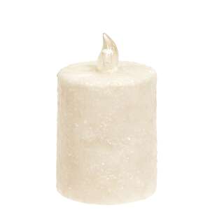 Warm Glow White Glitter Flicker Flame Timer Pillar, 3"