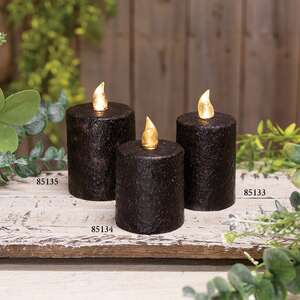 Warm Glow Textured Black Flicker Flame Timer Pillar, 3"