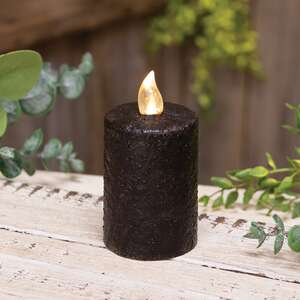 Warm Glow Textured Black Flicker Flame Timer Pillar, 3"