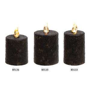Warm Glow Textured Black Flicker Flame Timer Pillar, 3"