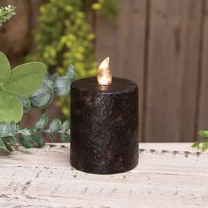 Warm Glow Textured Black Flicker Flame Timer Pillar, 3"