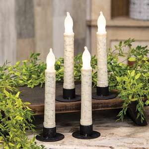 4 Set, Rustic White Timer Tapers, 6.5"