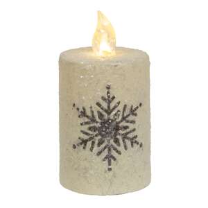 85155 Glitter Snowflake Flicker Flame Timer Pillar, 2.5" x 3";