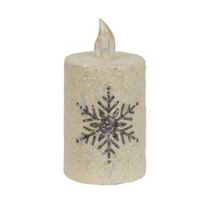 85155 Glitter Snowflake Flicker Flame Timer Pillar, 2.5" x 3";