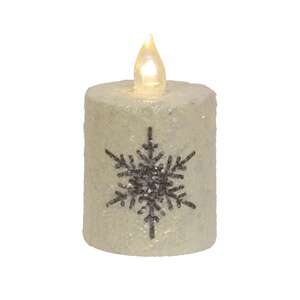 Glitter Snowflake Flicker Flame Timer Pillar, 2.25" x 2.5" 85156;