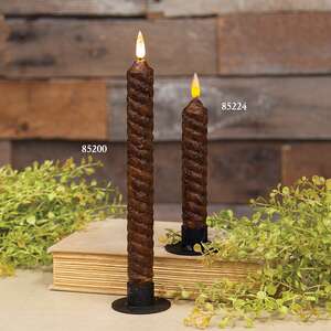 Burnt Mustard Vintage Twist Flicker Flame Timer Taper, 9.5"