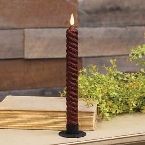 Burnt Burgundy Vintage Twist Flicker Flame Timer Taper, 9.5"