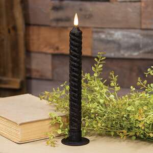 Black Vintage Twist Flicker Flame Timer Taper, 9.5"