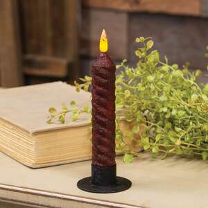Burnt Burgundy Vintage Twist Flicker Flame Timer Taper, 6.25"