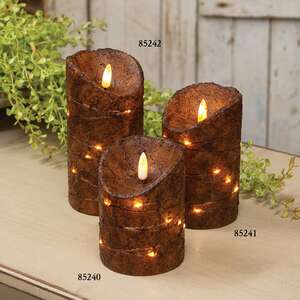 Burnt Mustard LED Wrapped Flicker Flame Timer Pillar, 6"