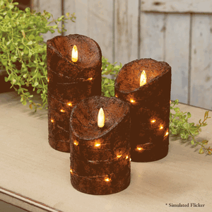 Burnt Mustard LED Wrapped Flicker Flame Timer Pillar, 6"