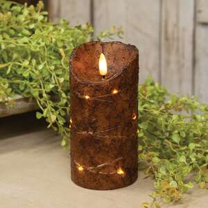 Burnt Mustard LED Wrapped Flicker Flame Timer Pillar, 6"