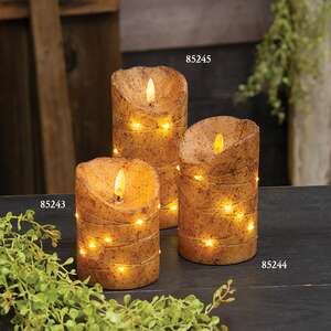 Burnt Ivory LED Wrapped Flicker Flame Timer Pillar, 4"