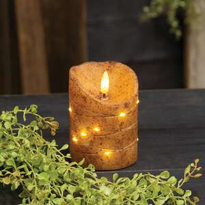 Burnt Ivory LED Wrapped Flicker Flame Timer Pillar, 4"