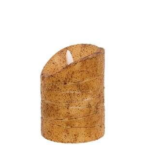 Burnt Ivory LED Wrapped Flicker Flame Timer Pillar, 4"