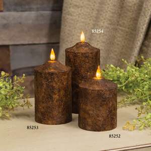 Burnt Mustard Flicker Flame Timer Cake Pillar, 6"