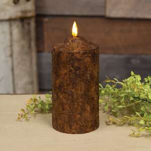 Burnt Mustard Flicker Flame Timer Cake Pillar, 6"