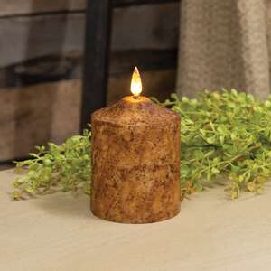 Burnt Ivory Flicker Flame Timer Cake Pillar, 4"