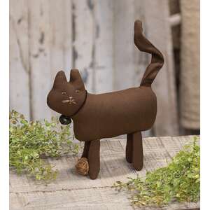 Stuffed Brown Primitive Cat with Yarn Ball