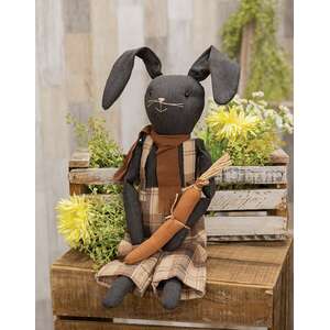 Primitive Plaid Overalls Black Bunny Doll