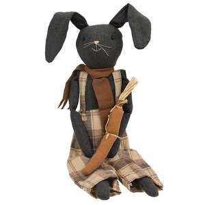 Primitive Plaid Overalls Black Bunny Doll