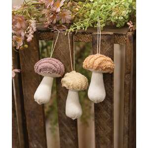 Chenille Stuffed Mushroom Ornament, 3 Asstd.