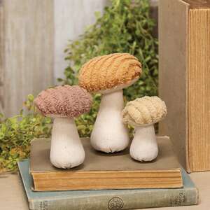 Chenille Stuffed Mushroom Sitters, 3-Piece Set