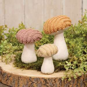 Chenille Stuffed Mushroom Sitters, 3-Piece Set