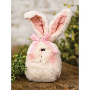 CS38915 Stuffed Fuzzy Bunny Head Sitter w/Pink & White Checked Bow;