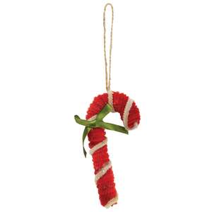 Chenille Candy Cane Ornament with Green Bow