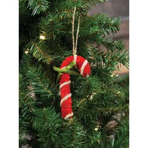 Chenille Candy Cane Ornament with Green Bow