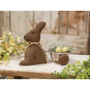 Primitive Stuffed Bunny with Egg Cart