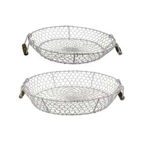 Distressed White Chicken Wire Round Trays, 2/Set 18025ABW;
