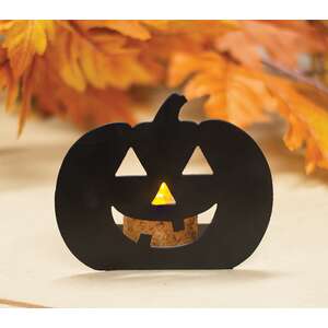 Black Metal Jack O Lantern Candle Plate - 3.5"H