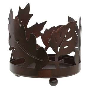 Rusty Finish Metal Fall Leaves Pillar Holder - 4.25"H