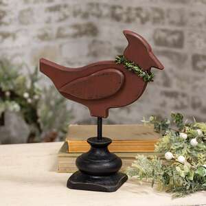 Distressed Wooden Cardinal on Pedestal