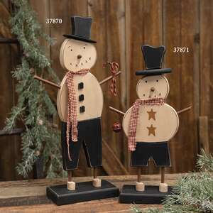Chunky Wooden Top Hat Snowman on Base with Jingle Bell