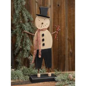 Tall Wooden Top Hat Snowman on Base with Candy Canes