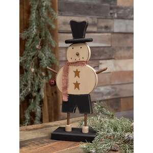 Chunky Wooden Top Hat Snowman on Base with Jingle Bell