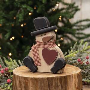 Chunky Wooden Snowman with Heart Sitter