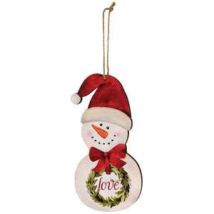 Hello Snowman with Wreath Ornament, 3 Asstd.