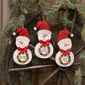 Hello Snowman with Wreath Ornament, 3 Asstd.