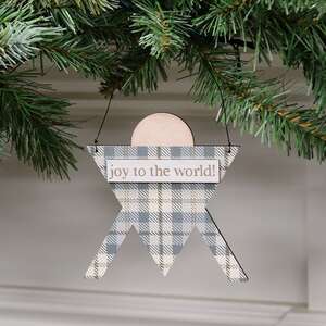 Joy to the World Plaid Creche Ornament