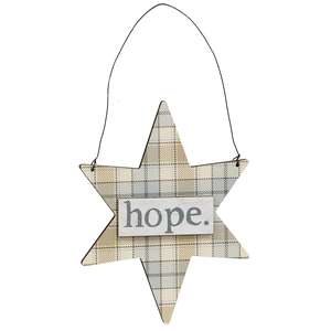 Love, Hope, Peace Plaid Star Ornament, 3 Asstd.