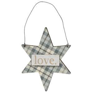 Love, Hope, Peace Plaid Star Ornament, 3 Asstd.