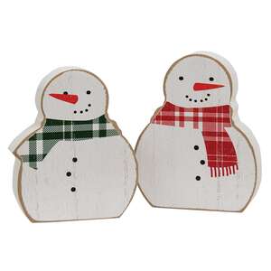 Red & Green Scarf Wooden Snowman Sitters, 2/Set 37947;